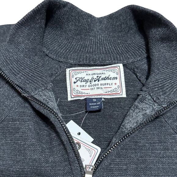 FLAG & ANTHEM Mens 1/4 Zip Pullover Sweater Gray Heather 100% Cotton NWT S - Picture 3 of 5
